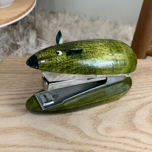 Vintage Green Wood And Metal Mouse Mini Stapler